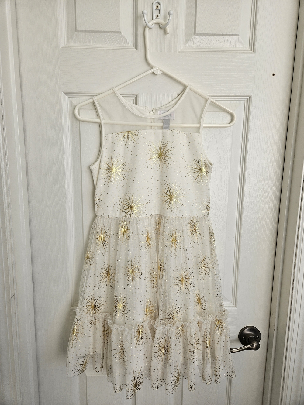 Girls' Ivory Dress with Gold Star Sparkle